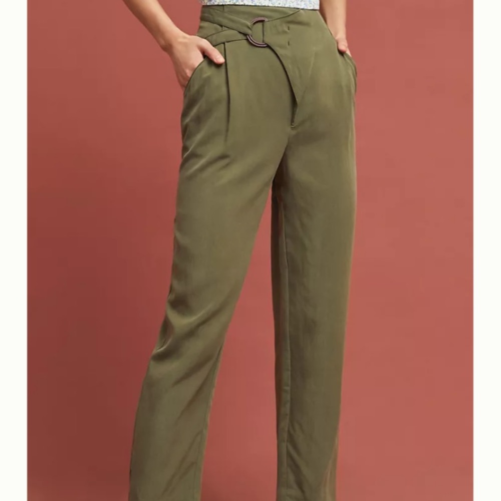 Anthro Olive Cupro Wrap Pants NWT